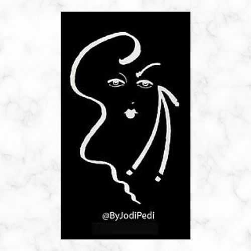 Minimalist line art of a woman's face on a black background.