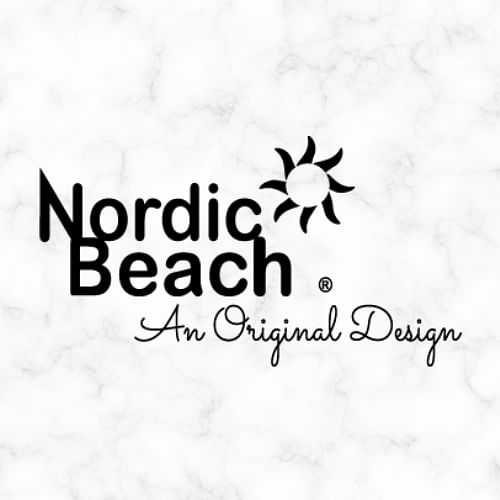 Logo of Nordic Beach on a marbled background.